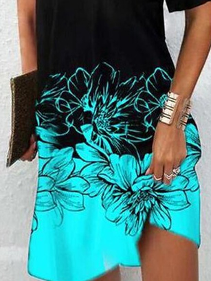 Floral Loosen Casual Short Sleeve Knit Dress