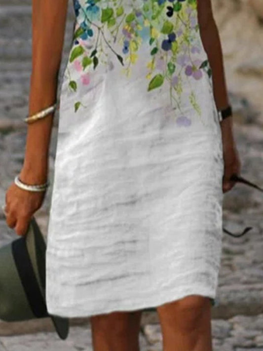 Printed Crew Neck Short Sleeve Dress