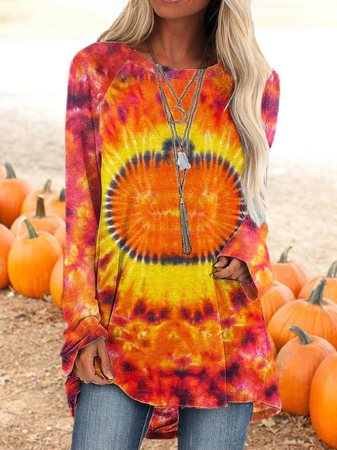 Women's Halloween Pumpkin Tie Dye T-Shirt