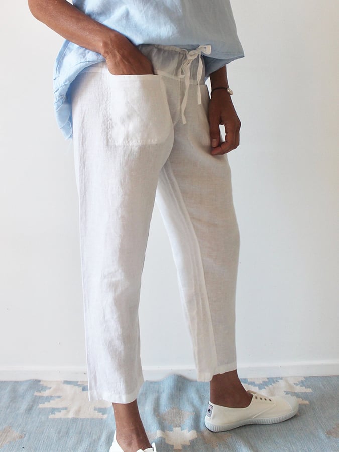 Women's Cotton Linen Pocket Cropped Pants
