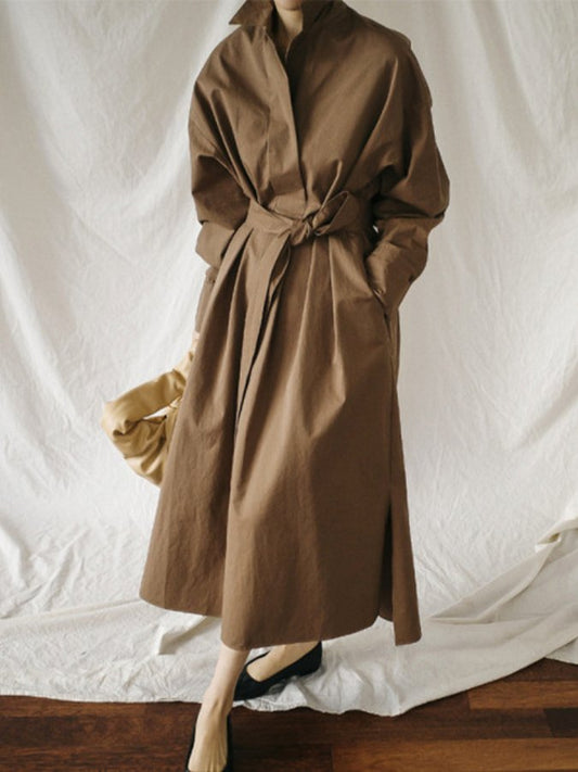 Women's Cotton Linen Loose Long Sleeve Shirt Dress