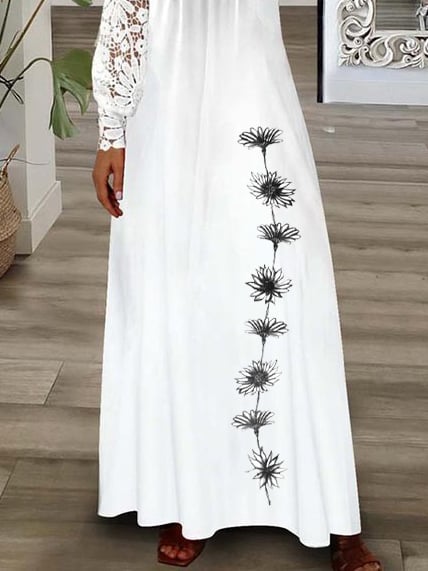 Floral Casual V-Neck Lace Loose Dress