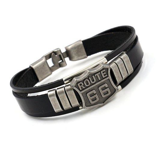 U.S. Route 66 Leather Bracelet