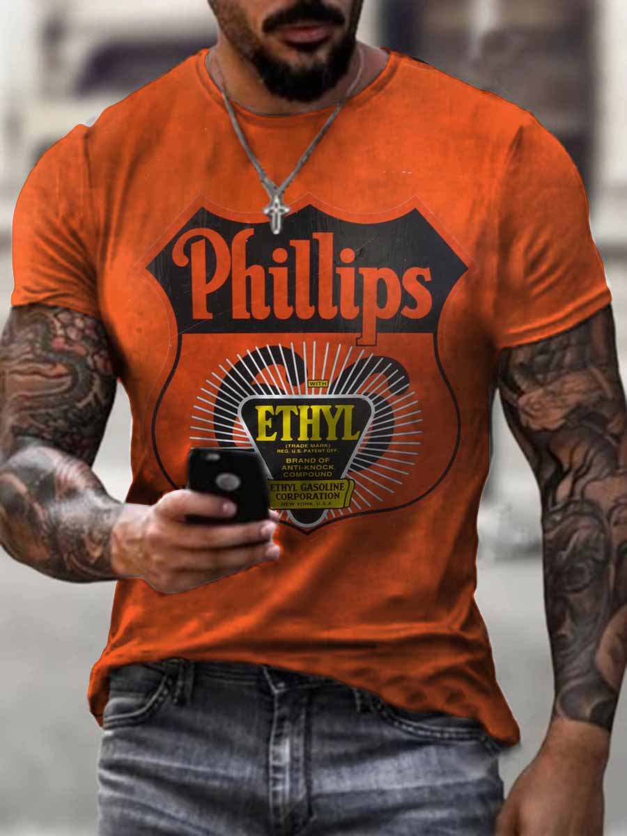 Mens Retro Contrast Color Roadkill Route 66 Printed T-Shirt