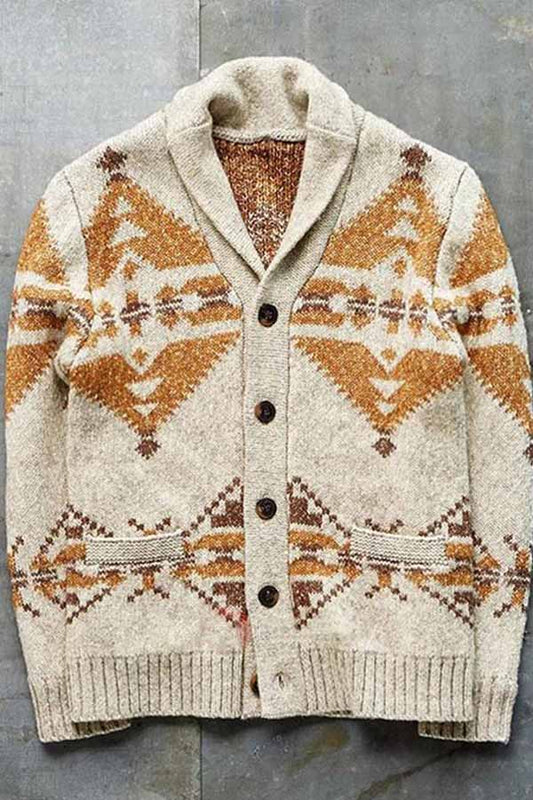 Men's Fashion Jacquard Sweater Long-sleeved Jacket