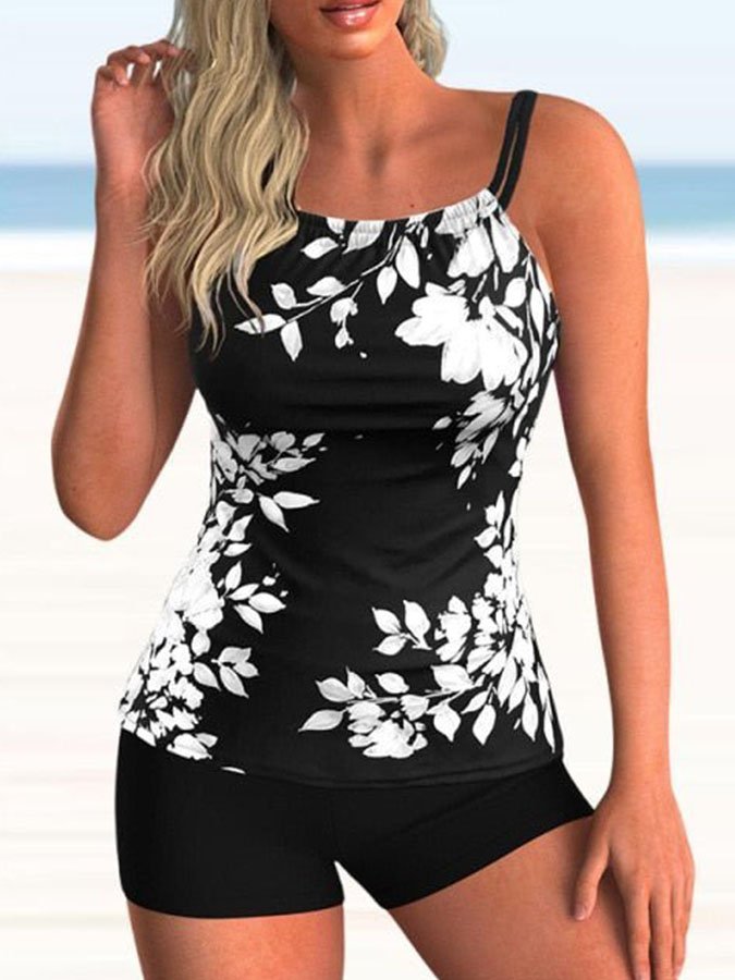 Women'S Contrast Color Split Swimsuit With Thin Straps