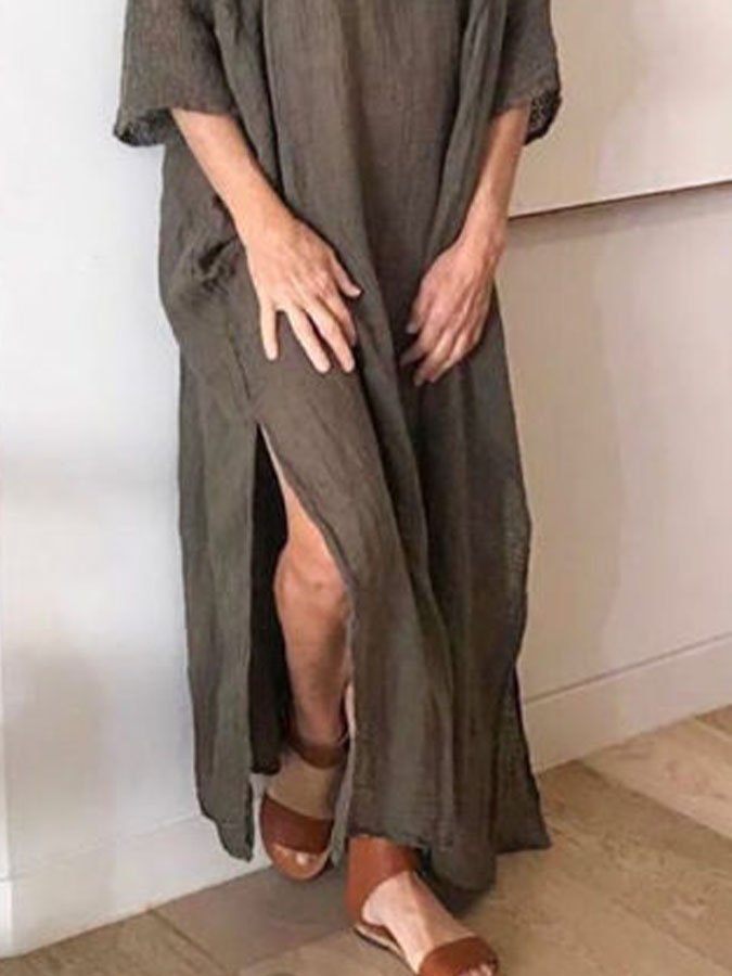Loose Linen Mid-Sleeve Dress