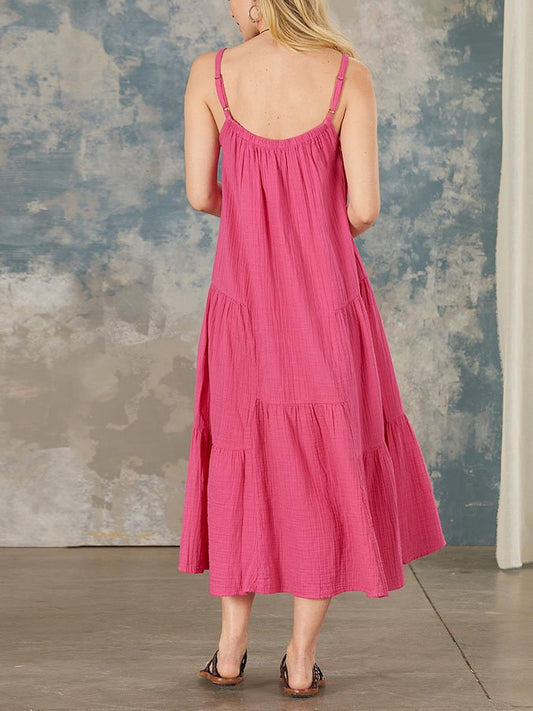 Solid Color Cotton Linen Sleeveless Dress