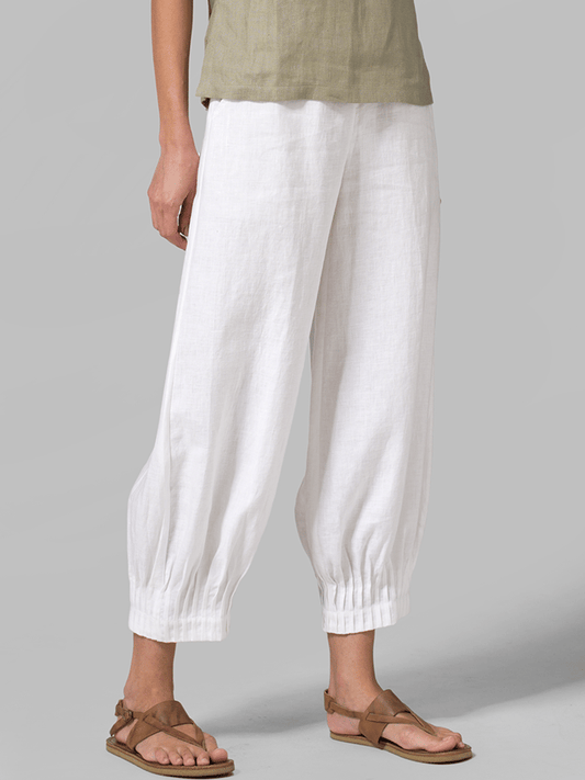 Women's Linen Pleated Loose Wide Leg Cropped Pants
