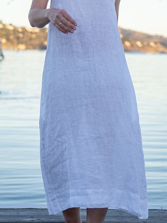 Solid Color Cotton And Linen Dress