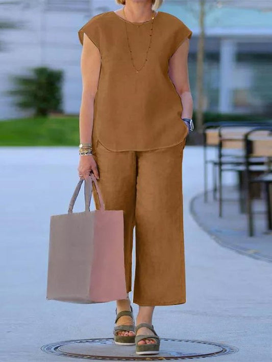 Women's Cotton Linen Casual Top and Pant Set