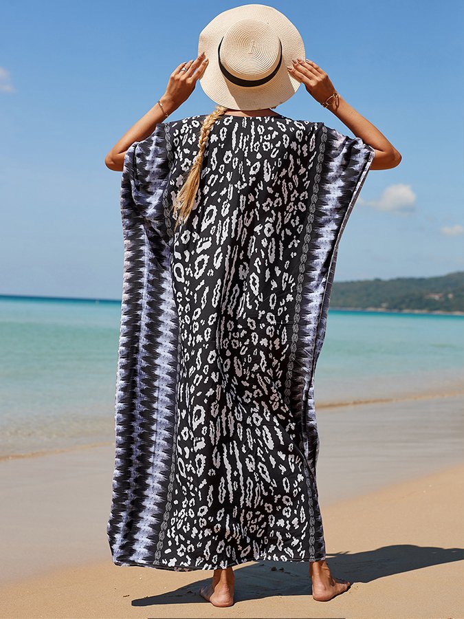 Ladies Spring Summer Beach Resort Style Loose Print Dress