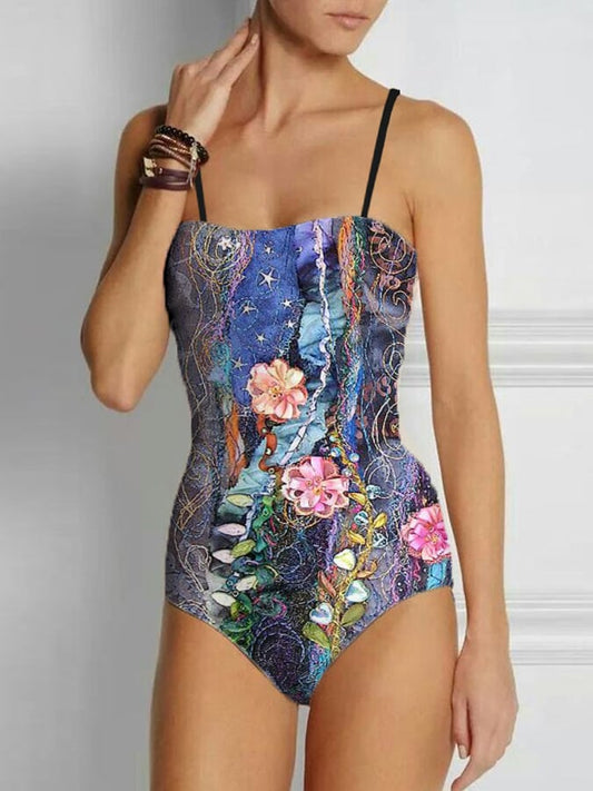 Vintage Floral Print Swimsuit And Apron