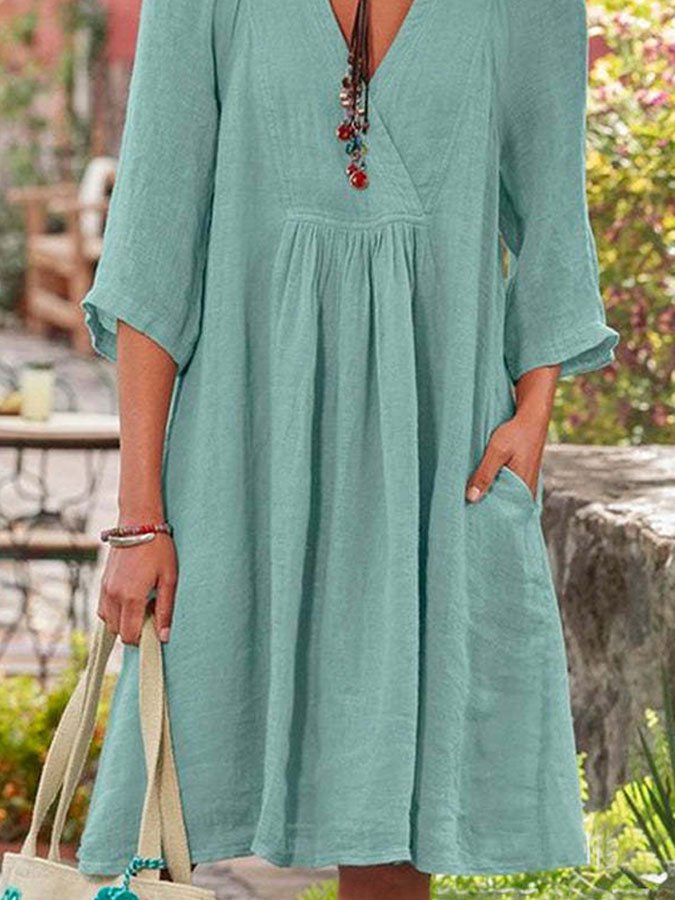 Casual Long Sleeve Cotton Linen Dress