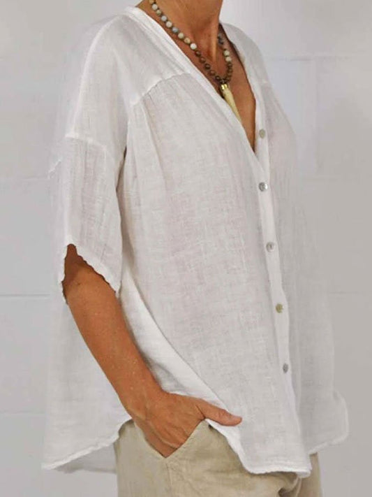 Loose Cotton And Linen Long-Sleeved Tops