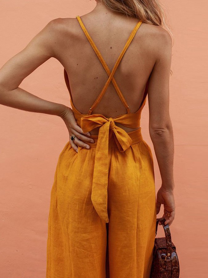 Suspenders Solid Color Cotton Linen Suit