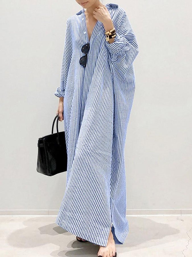 Striped Cardigan Loose Irregular Dress