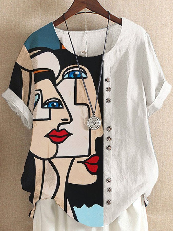 Fashion Abstract Floral Short Sleeve Top