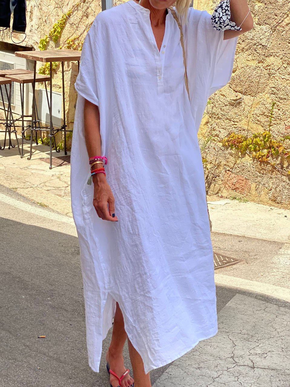 Vintage Solid V-Neck Loose Casual Dress
