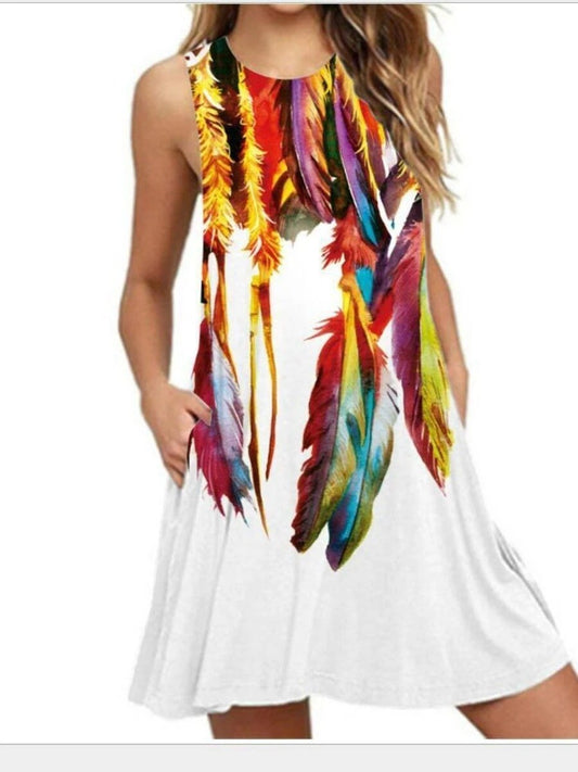 Summer Sleeveless Print Floral Dress Women