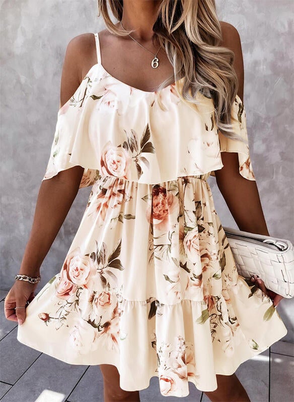 Floral 1/2 Sleeves A-line Above Knee Dress