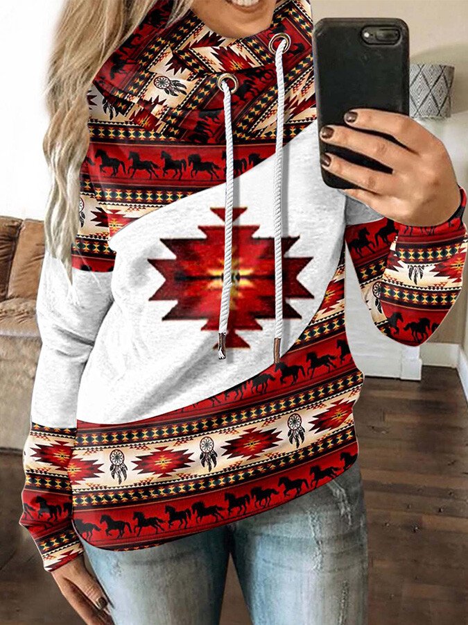 Retro Print Pullover Sweatshirt