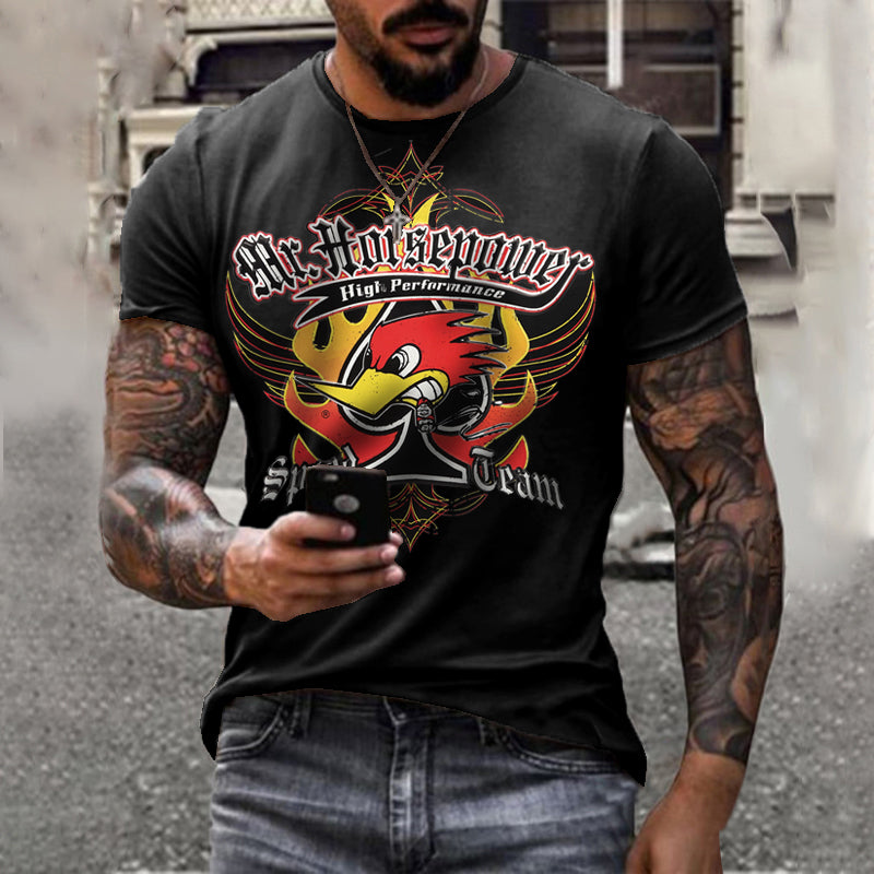 Mr Horsepower Fashion retro short sleeve printed T-shirt