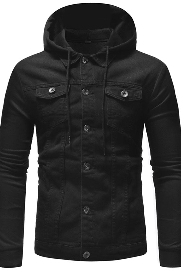 Men's Knit Hooded Denim Jacket Fashion Stitching Denim Coat