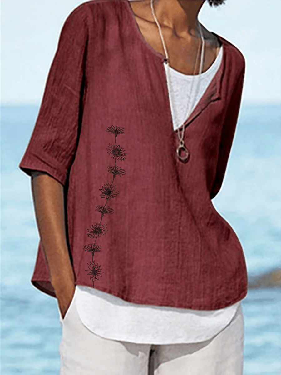 Women's Daisy Chain Print Casual Tee Shirt