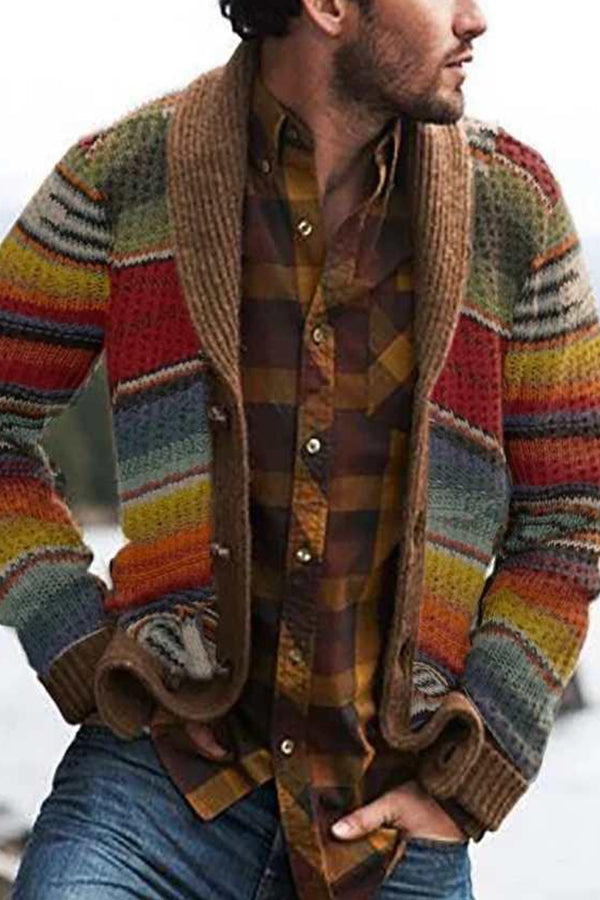 Men's Loose Printed Long-sleeved Knit Cardigan Jacket