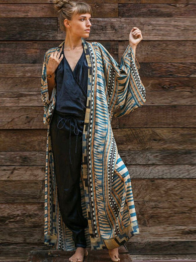 Women's retro geometric western print long-sleeved jacket