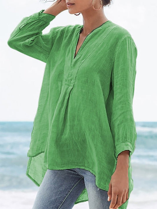 Women's Thin Cotton V-Neck Long Sleeve Top