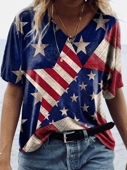 Women's Flag Print Casual Tee Shirt