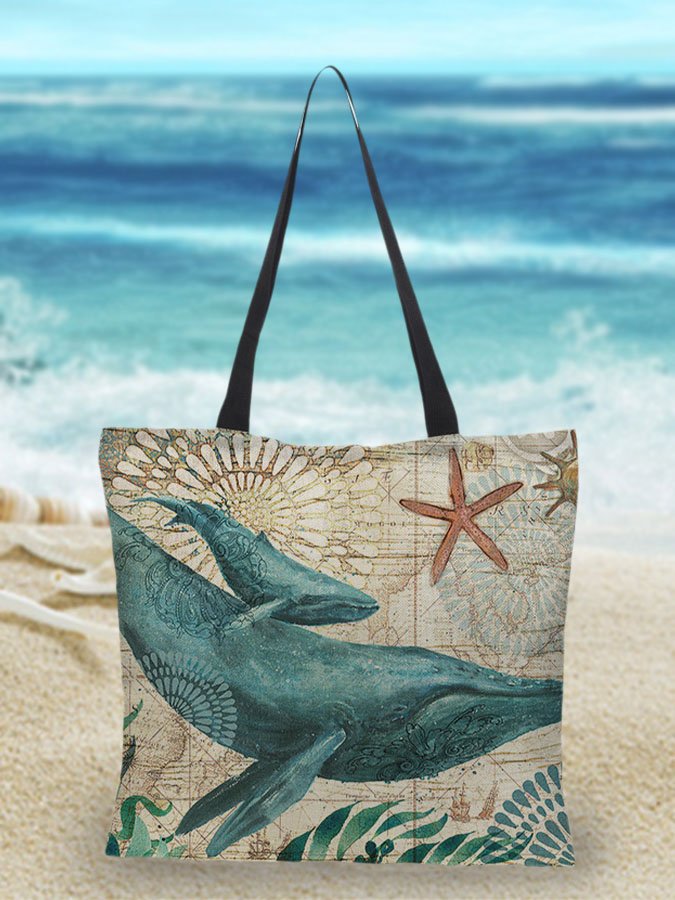 Sea Life Print Tote Bag