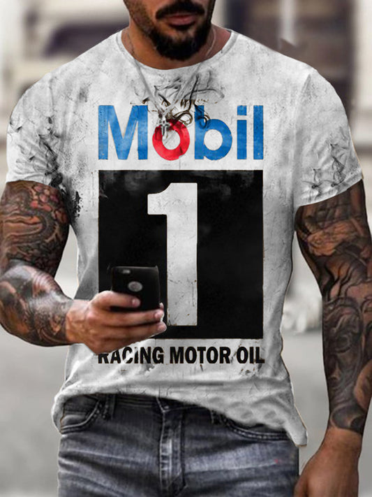 Mens Vintage Motor Mobil 1 Oil Badge Printed T-shirt