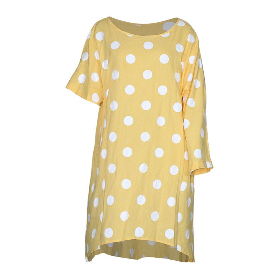 Polka Dot Print Loose Asymmetrical Sleeves Cotton Dress