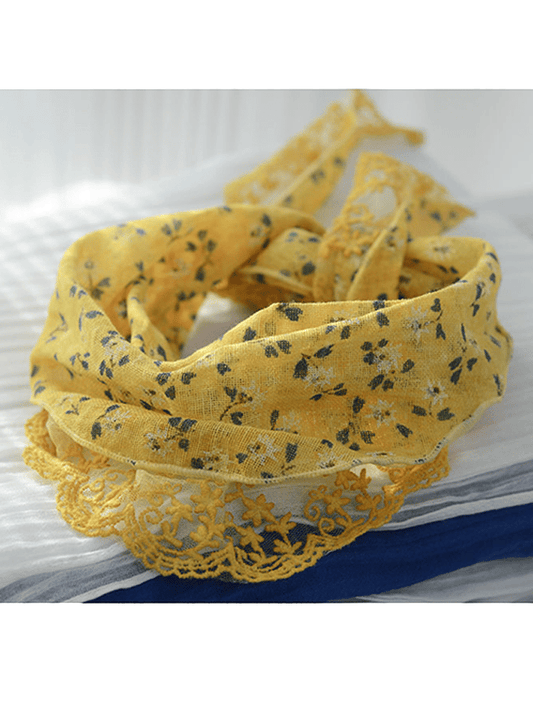 Women's Linen Vintage Floral Lace Triangle Scarf