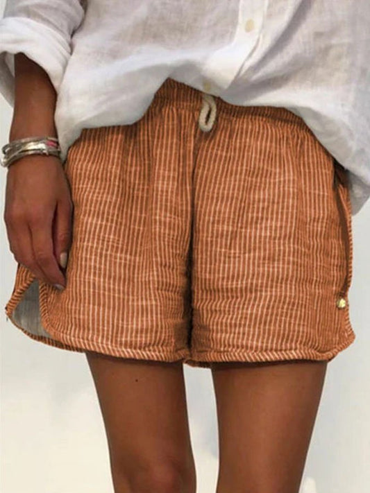 Striped Print Elastic Waist Strap Casual Shorts
