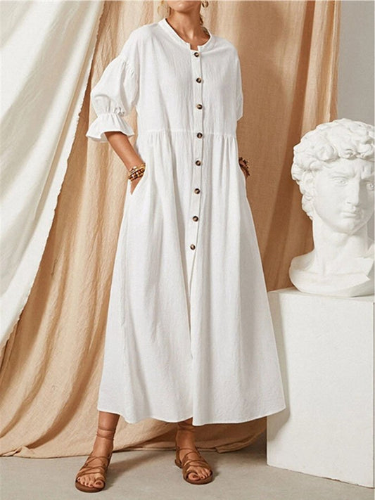 Single-Breasted Cotton And Linen Dress
