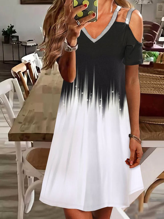 Women's Print V-neck Short Sleeve Midi Dress