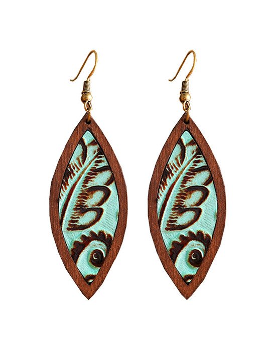 Western Style Leather Retro Embossed Drop Earrings