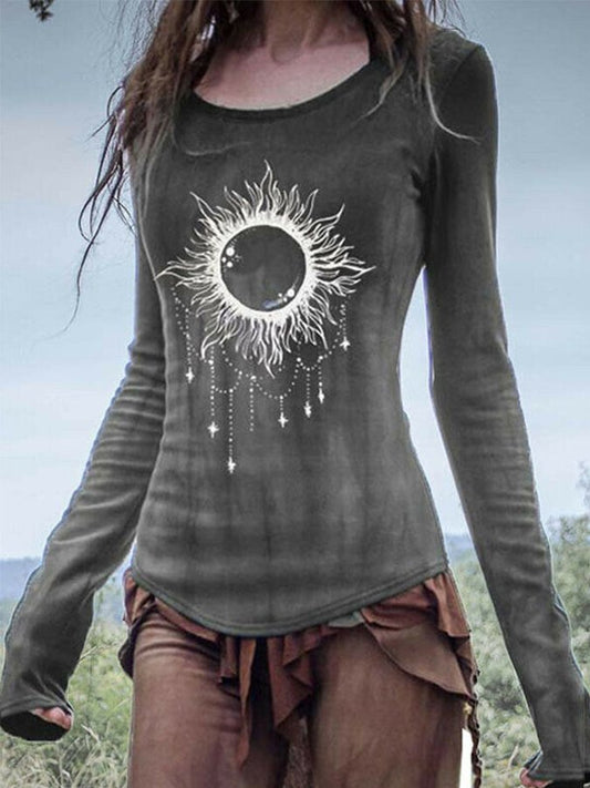 Women's retro sun print tie-dye T-shirt