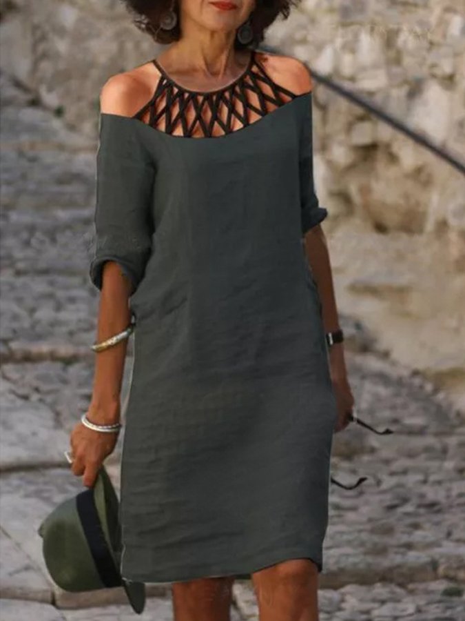 Paneled Cutout Solid Color Dress