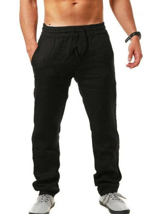 Men's Cotton Linen Drawstring Pocket Trousers