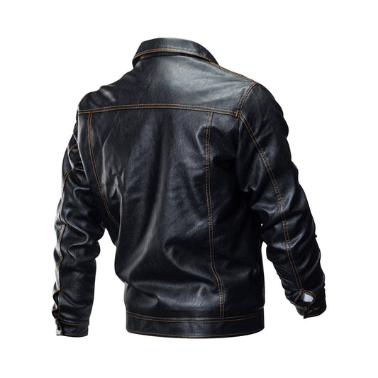 Men's Multi-Pocket Plus Fleece Leather Jacket