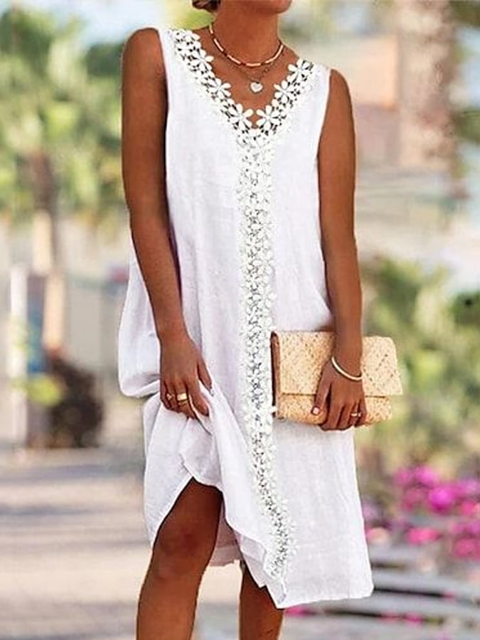 Lace Panel Sleeveless Dress