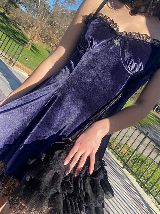 Goth Lace Strappy Velvet Dress