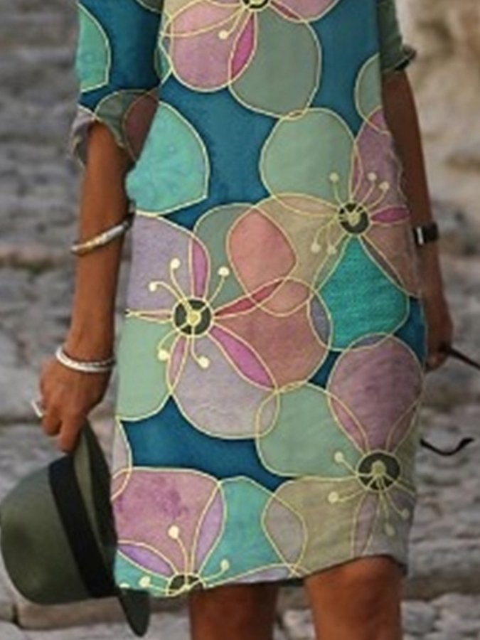 Floral Print V-Neck Loose Dress