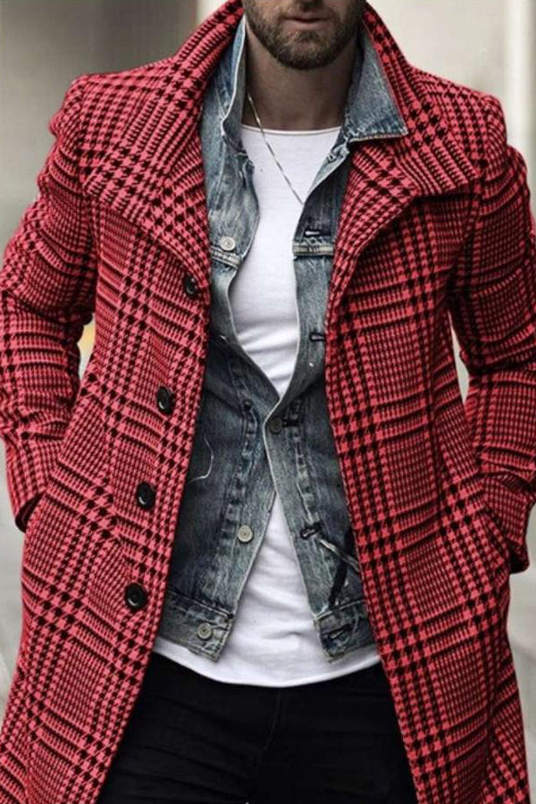Fashion Plaid Lapel Coat Mid-length Coat