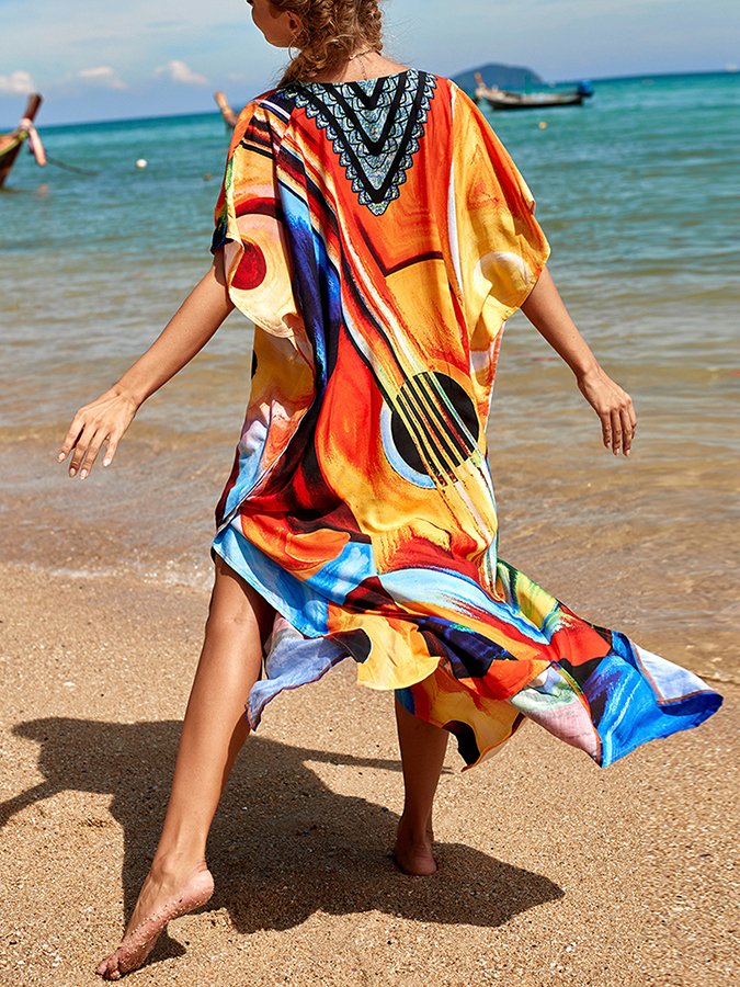 Ladies Spring Summer Beach Resort Style Loose Print Dress